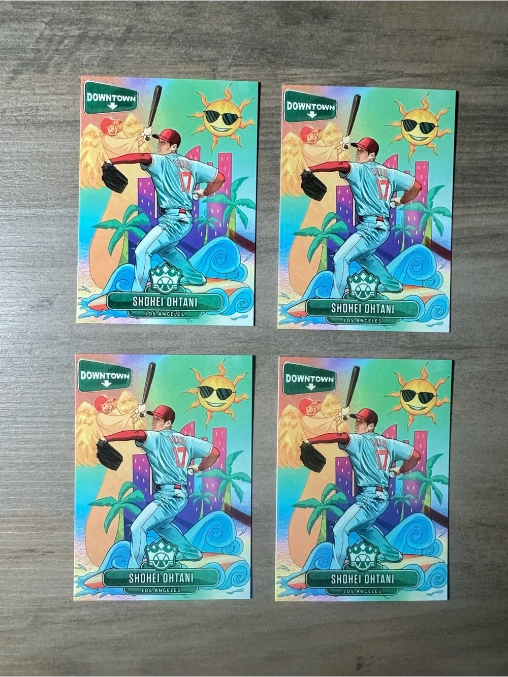 Shohei Ohtani Lot of (4) 2022 Panini Downtown #D7 Novelty Baseball Cards.